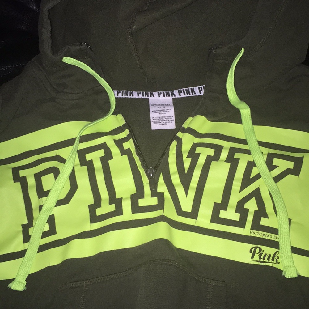 Olive & Neon Green Half-Zip PINK VS Hoodie